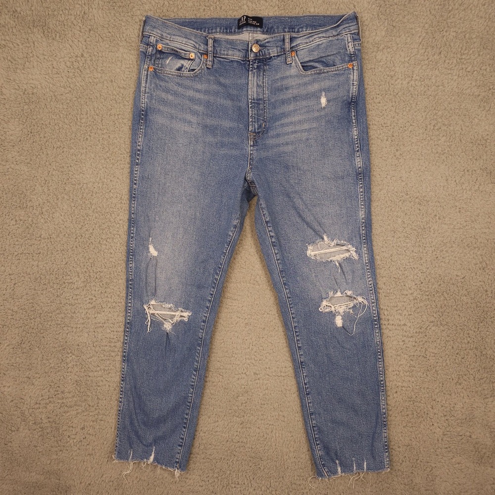 Gap Jeans Womens 16 33 Blue High Rise Vintage Slim Distressed Raw Hem Stretch